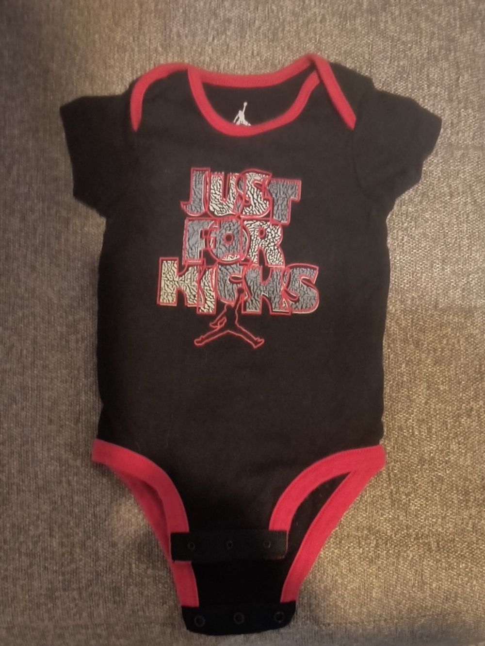 Jordan Black & Red 'Just For Kicks' Baby One-Piece Bodysuit